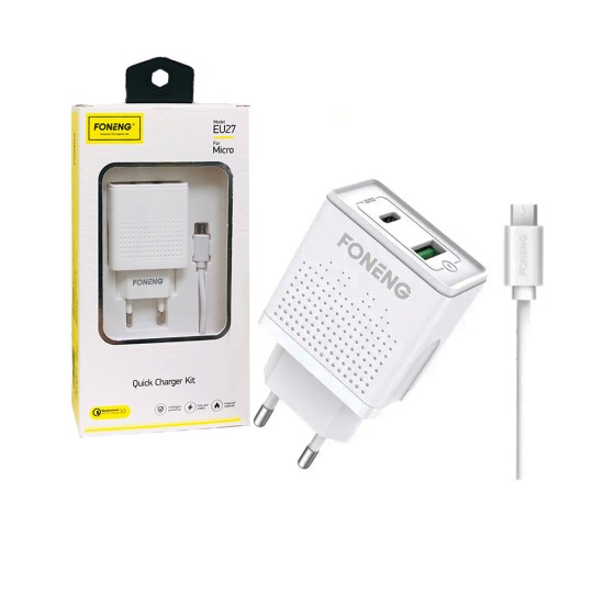 Foneng Fast Charger EU27 with Micro Cable Dual USB 18W White